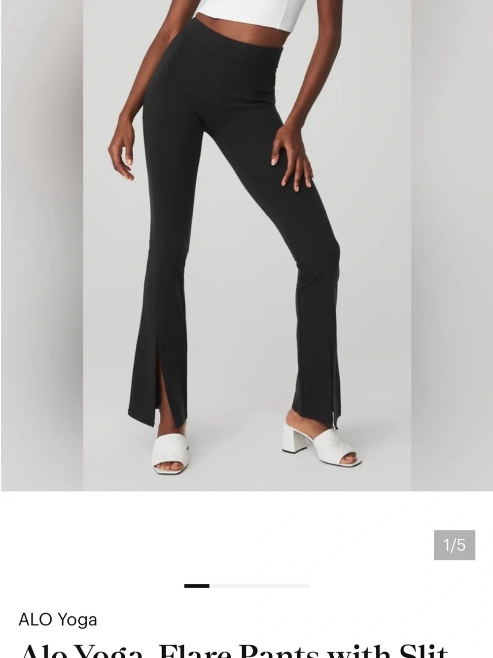 ALO Yoga Black Flare Pants with Front Slit Detail